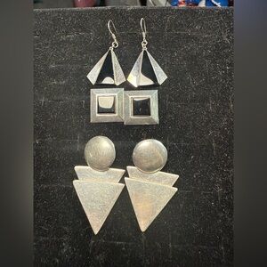 Bundle Vintage 80s Style Silver Tone Geometric Earrings Set
